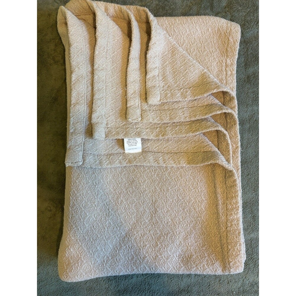 Vintage Woven Cotton Thermal Blanket Tan 88" x 56" 100% Cotton India Soft